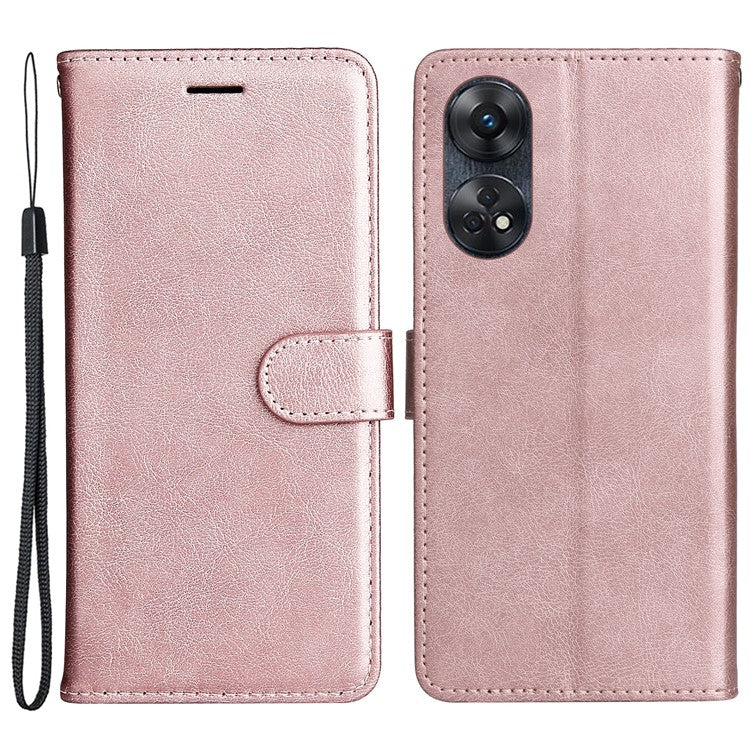 KT Leather Series-2 for Oppo Reno8 T 4G PU Leather Phone Cover Phone Stand Wallet Case with Strap - Rose Gold