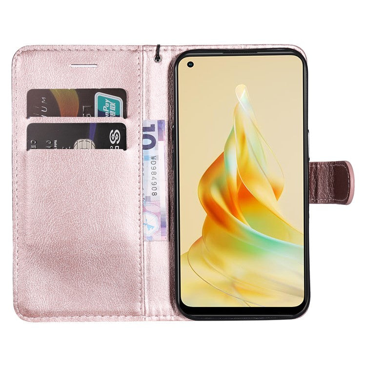 KT Leather Series-2 for Oppo Reno8 T 4G PU Leather Phone Cover Phone Stand Wallet Case with Strap - Rose Gold