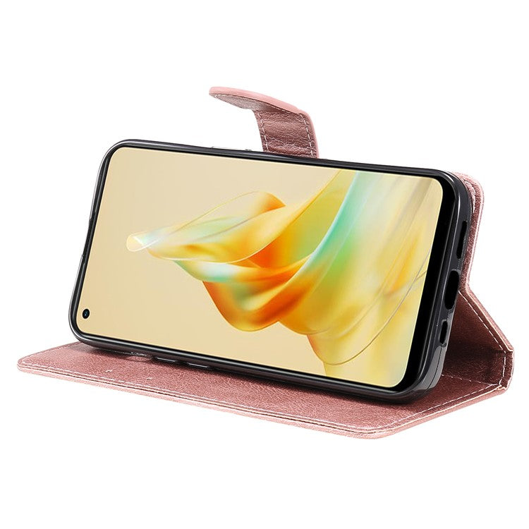KT Leather Series-2 for Oppo Reno8 T 4G PU Leather Phone Cover Phone Stand Wallet Case with Strap - Rose Gold