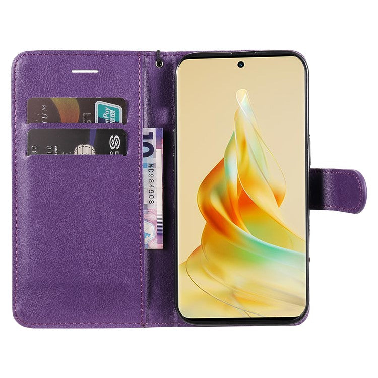 KT Leather Series-2 for Oppo Reno8 T 5G / A1 Pro 5G Phone Leather Cover Wallet Stand Cell Phone Case with Strap - Purple
