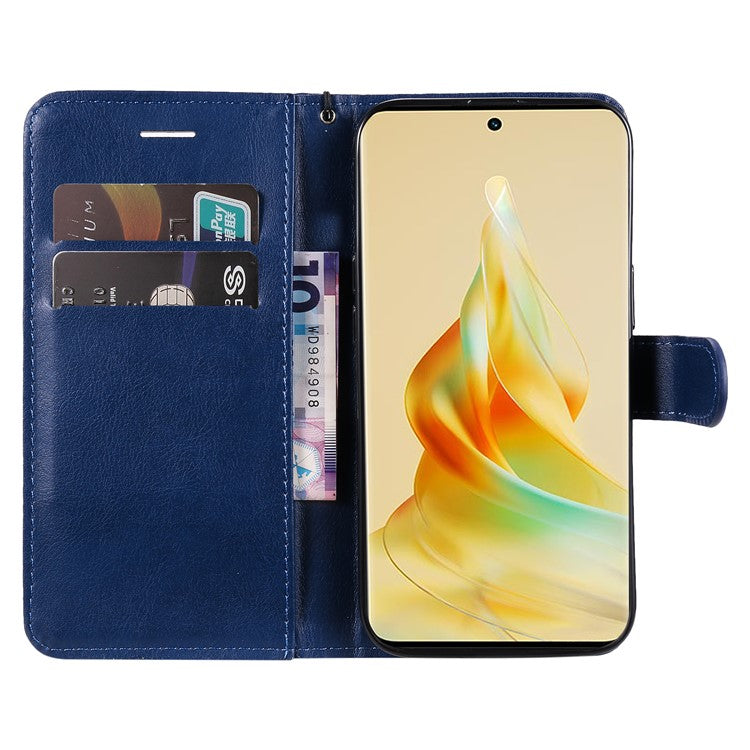 KT Leather Series-2 for Oppo Reno8 T 5G / A1 Pro 5G Phone Leather Cover Wallet Stand Cell Phone Case with Strap - Blue