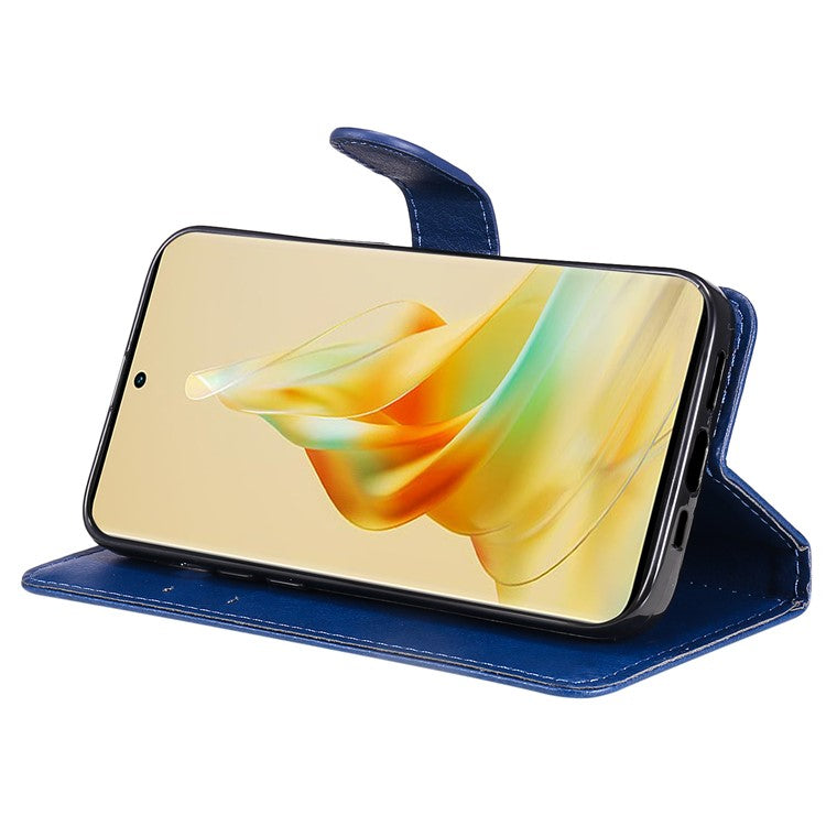 KT Leather Series-2 for Oppo Reno8 T 5G / A1 Pro 5G Phone Leather Cover Wallet Stand Cell Phone Case with Strap - Blue