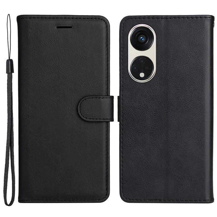 KT Leather Series-2 for Oppo Reno8 T 5G / A1 Pro 5G Phone Leather Cover Wallet Stand Cell Phone Case with Strap - Black