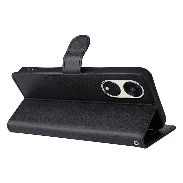 KT Leather Series-2 for Oppo Reno8 T 5G / A1 Pro 5G Phone Leather Cover Wallet Stand Cell Phone Case with Strap - Black