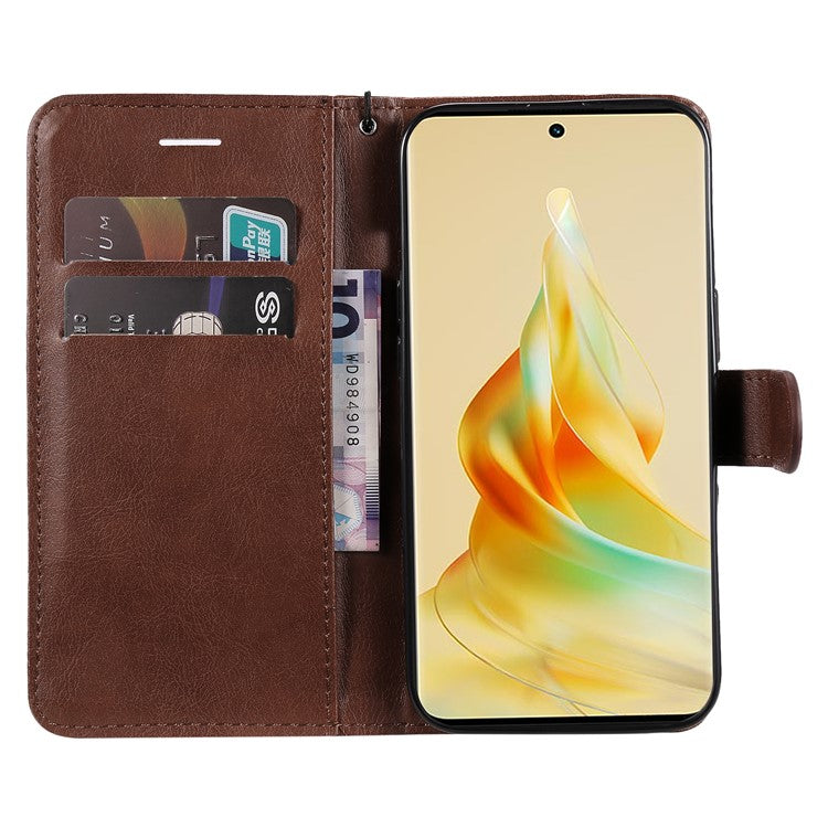 KT Leather Series-2 for Oppo Reno8 T 5G / A1 Pro 5G Phone Leather Cover Wallet Stand Cell Phone Case with Strap - Brown