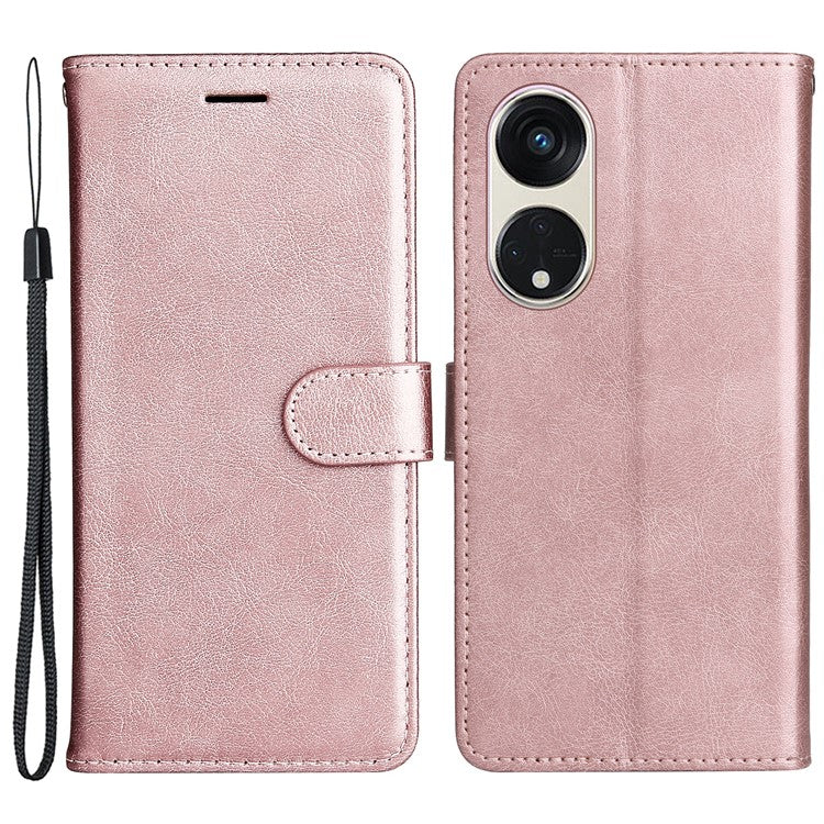 KT Leather Series-2 for Oppo Reno8 T 5G / A1 Pro 5G Phone Leather Cover Wallet Stand Cell Phone Case with Strap - Rose Gold