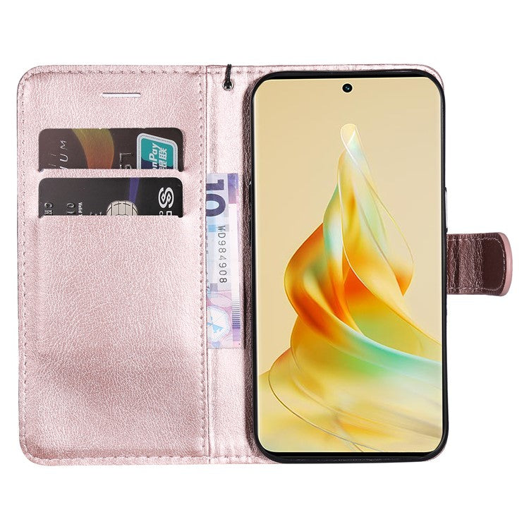 KT Leather Series-2 for Oppo Reno8 T 5G / A1 Pro 5G Phone Leather Cover Wallet Stand Cell Phone Case with Strap - Rose Gold