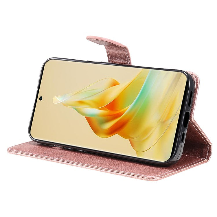KT Leather Series-2 for Oppo Reno8 T 5G / A1 Pro 5G Phone Leather Cover Wallet Stand Cell Phone Case with Strap - Rose Gold