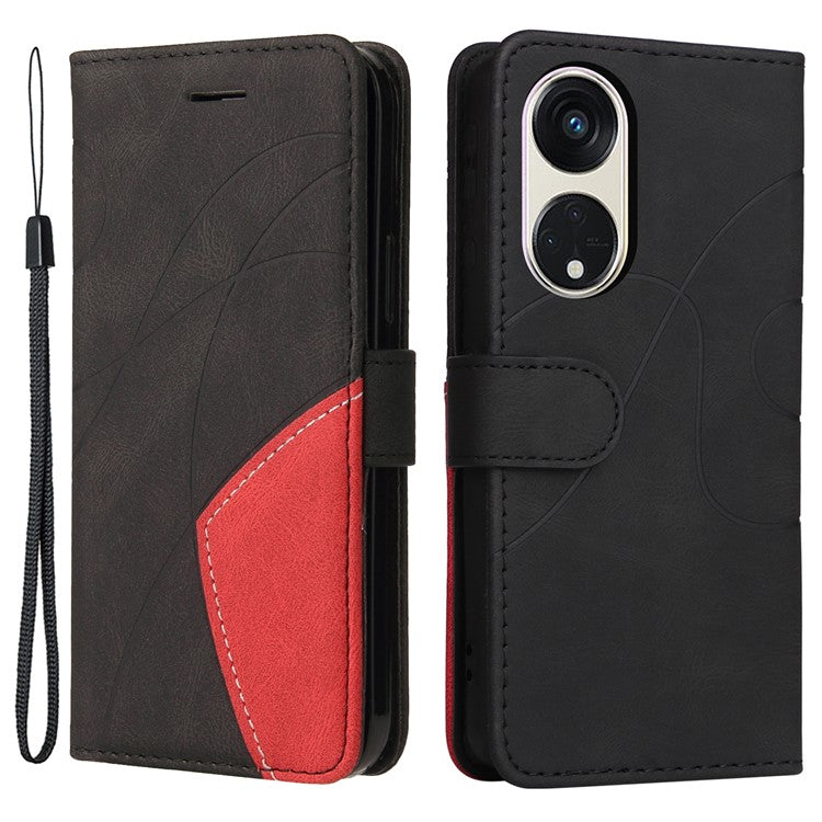 KT Leather Series-1 for Oppo Reno8 T 5G / A1 Pro 5G Phone Wallet Case Leather Stand Dual-color Splicing Cover - Black