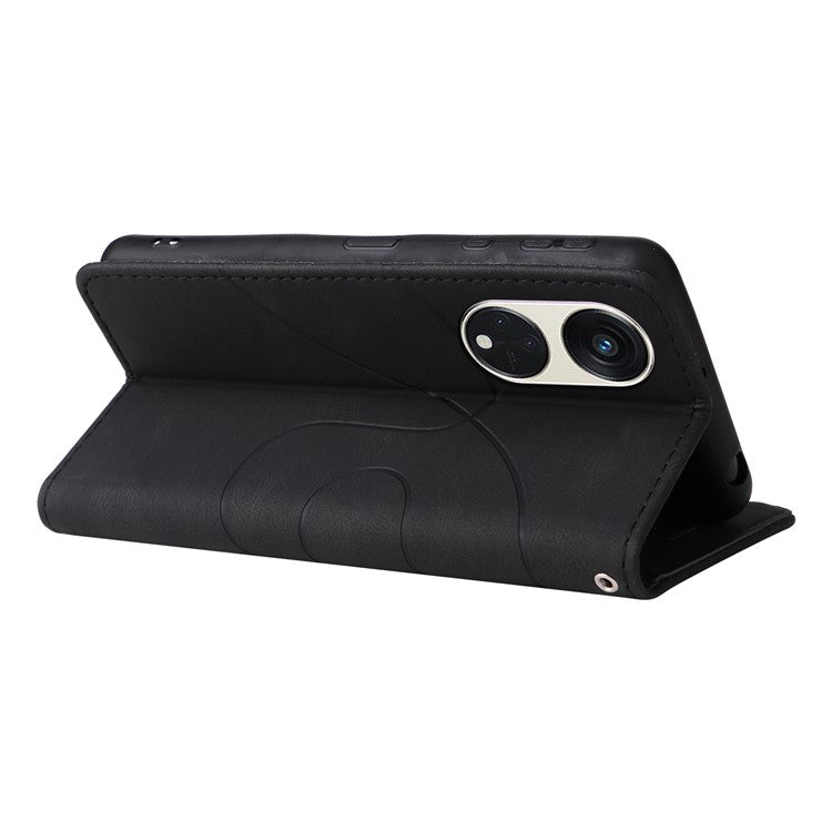 KT Leather Series-1 for Oppo Reno8 T 5G / A1 Pro 5G Phone Wallet Case Leather Stand Dual-color Splicing Cover - Black