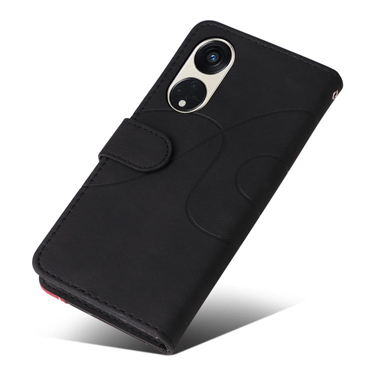 KT Leather Series-1 for Oppo Reno8 T 5G / A1 Pro 5G Phone Wallet Case Leather Stand Dual-color Splicing Cover - Black
