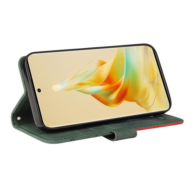 KT Leather Series-1 for Oppo Reno8 T 5G / A1 Pro 5G Phone Wallet Case Leather Stand Dual-color Splicing Cover - Green