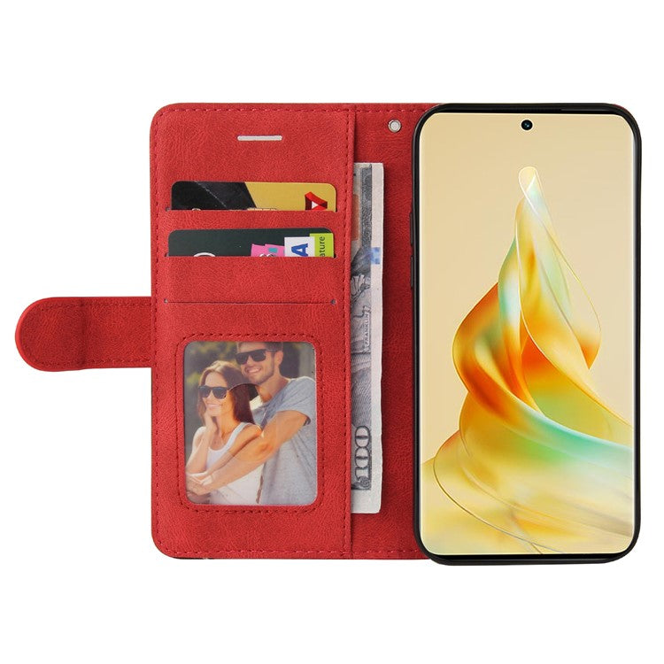 KT Leather Series-1 for Oppo Reno8 T 5G / A1 Pro 5G Phone Wallet Case Leather Stand Dual-color Splicing Cover - Red
