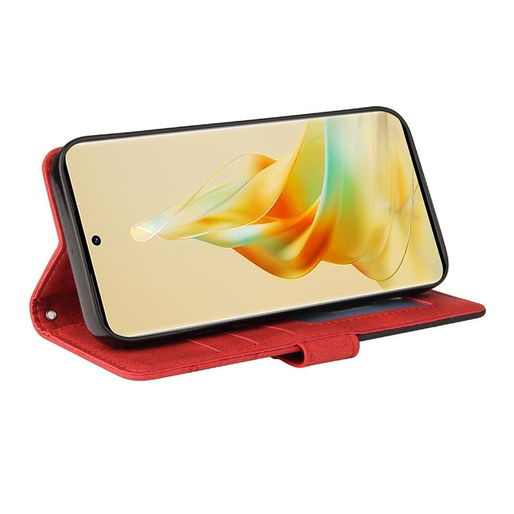 KT Leather Series-1 for Oppo Reno8 T 5G / A1 Pro 5G Phone Wallet Case Leather Stand Dual-color Splicing Cover - Red