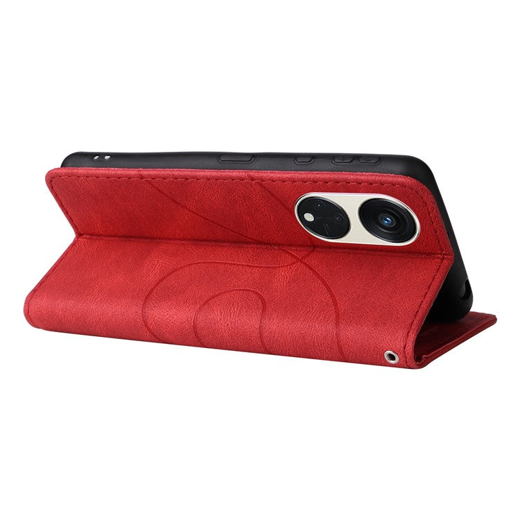 KT Leather Series-1 for Oppo Reno8 T 5G / A1 Pro 5G Phone Wallet Case Leather Stand Dual-color Splicing Cover - Red