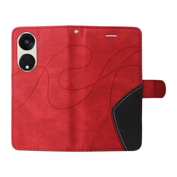 KT Leather Series-1 for Oppo Reno8 T 5G / A1 Pro 5G Phone Wallet Case Leather Stand Dual-color Splicing Cover - Red