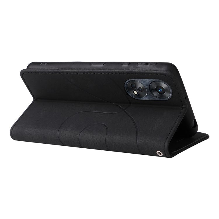 KT Leather Series-1 Phone Case for Oppo Reno8 T 4G , PU Leather Dual-color Splicing Cover with Wallet Stand - Black