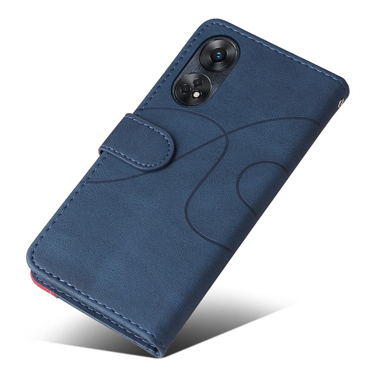 KT Leather Series-1 Phone Case for Oppo Reno8 T 4G , PU Leather Dual-color Splicing Cover with Wallet Stand - Blue