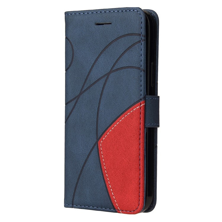 KT Leather Series-1 Phone Case for Oppo Reno8 T 4G , PU Leather Dual-color Splicing Cover with Wallet Stand - Blue