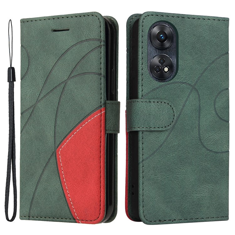 KT Leather Series-1 Phone Case for Oppo Reno8 T 4G , PU Leather Dual-color Splicing Cover with Wallet Stand - Green