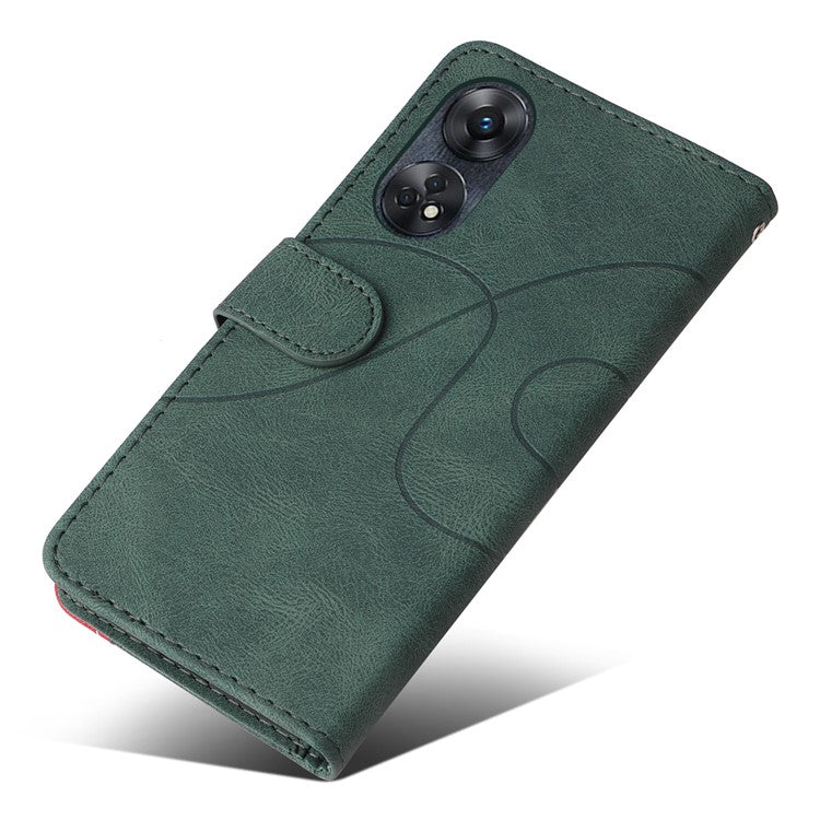 KT Leather Series-1 Phone Case for Oppo Reno8 T 4G , PU Leather Dual-color Splicing Cover with Wallet Stand - Green