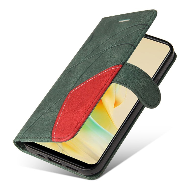 KT Leather Series-1 Phone Case for Oppo Reno8 T 4G , PU Leather Dual-color Splicing Cover with Wallet Stand - Green
