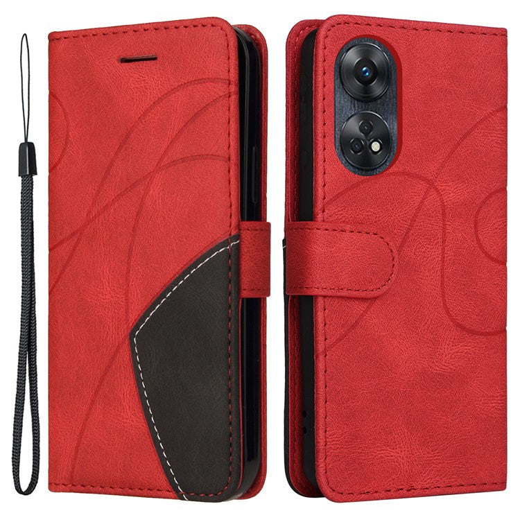 KT Leather Series-1 Phone Case for Oppo Reno8 T 4G , PU Leather Dual-color Splicing Cover with Wallet Stand - Red