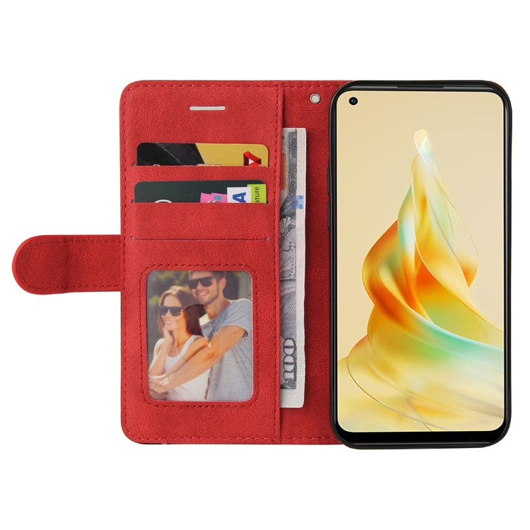 KT Leather Series-1 Phone Case for Oppo Reno8 T 4G , PU Leather Dual-color Splicing Cover with Wallet Stand - Red