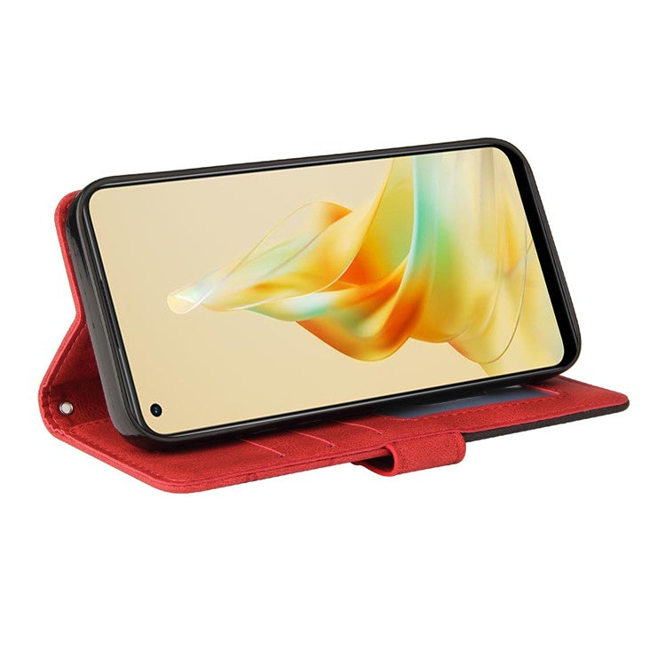KT Leather Series-1 Phone Case for Oppo Reno8 T 4G , PU Leather Dual-color Splicing Cover with Wallet Stand - Red