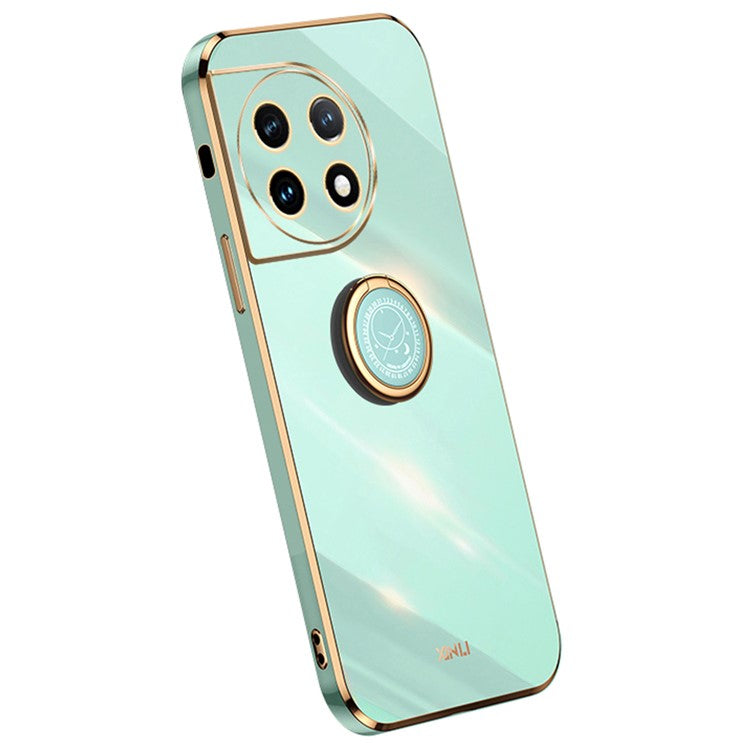 XINLI For OnePlus 11 5G Ring Kickstand Electroplating Phone Case Anti-drop TPU Phone Cover - Cyan