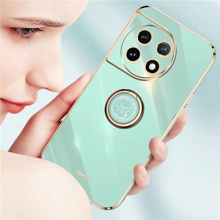 XINLI For OnePlus 11 5G Ring Kickstand Electroplating Phone Case Anti-drop TPU Phone Cover - Pink