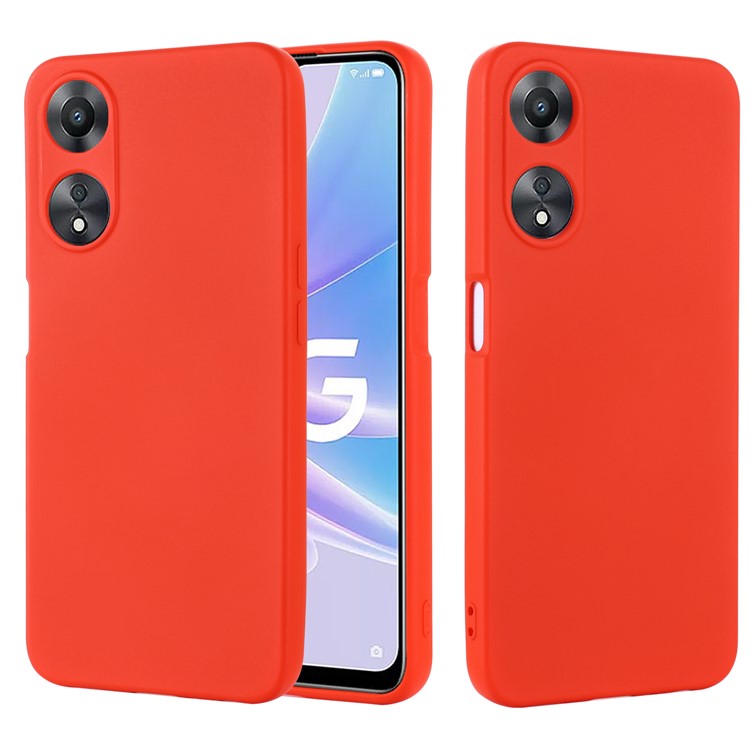 Phone Cover for Oppo A58 5G / A58x 5G / A78 5G , Liquid Silicone Anti-Dust Soft Lining Protective Case with Strap - Red