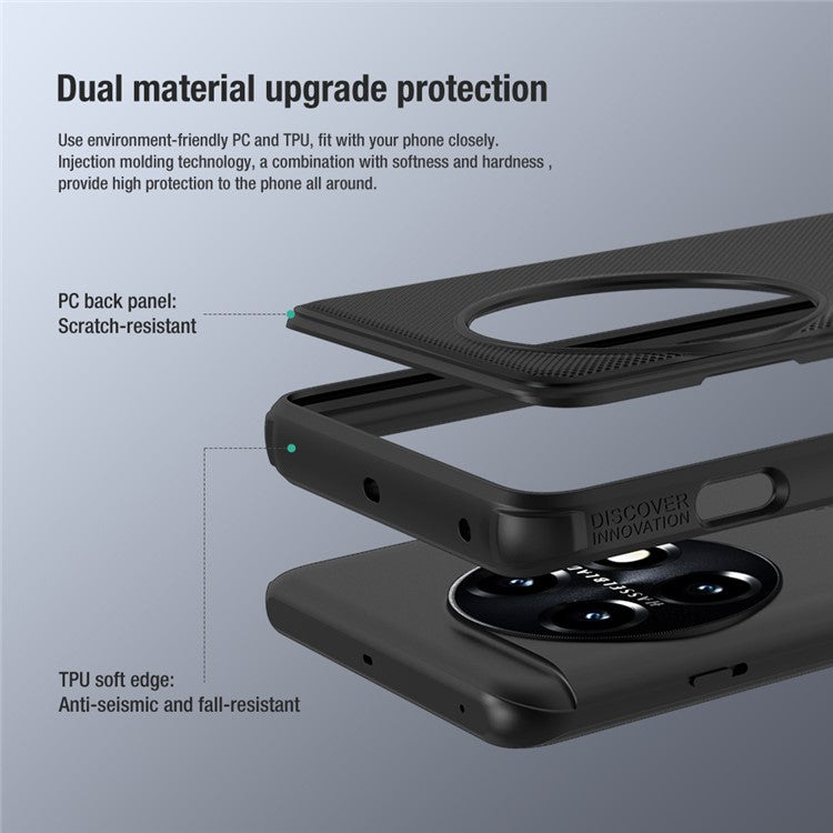 NILLKIN Super Frosted Shield Pro for OnePlus 11 5G Cell Phone Case Matte Finish PC+TPU Protection Cover - Black