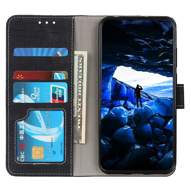 For Google Pixel 7a Leather Phone Case with Wallet Stand Crocodile Texture Protective Phone Cover - Black