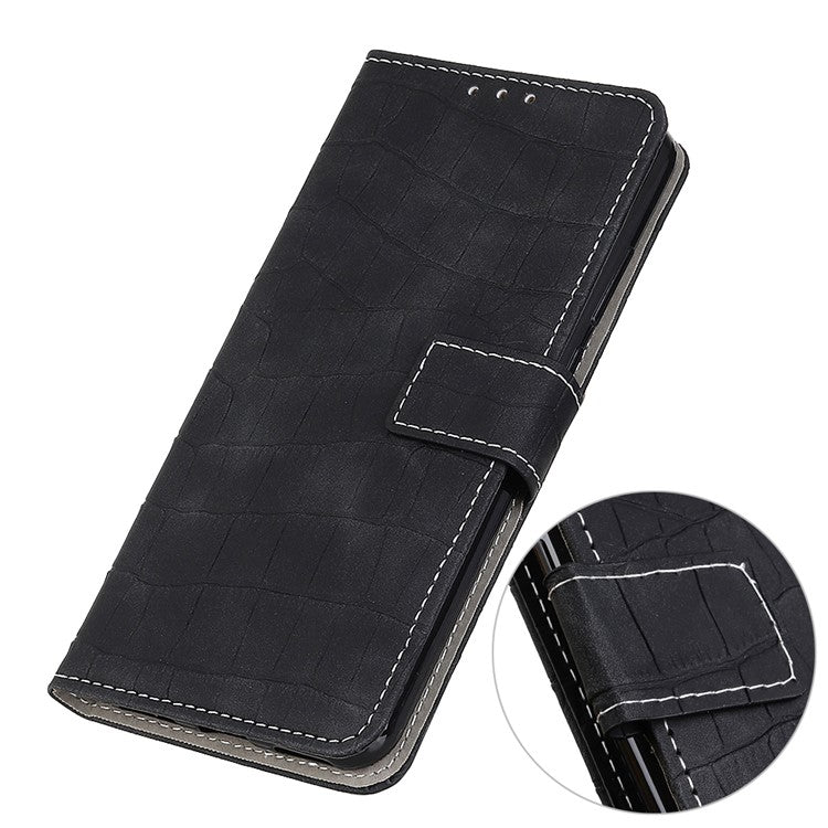For Google Pixel 7a Leather Phone Case with Wallet Stand Crocodile Texture Protective Phone Cover - Black