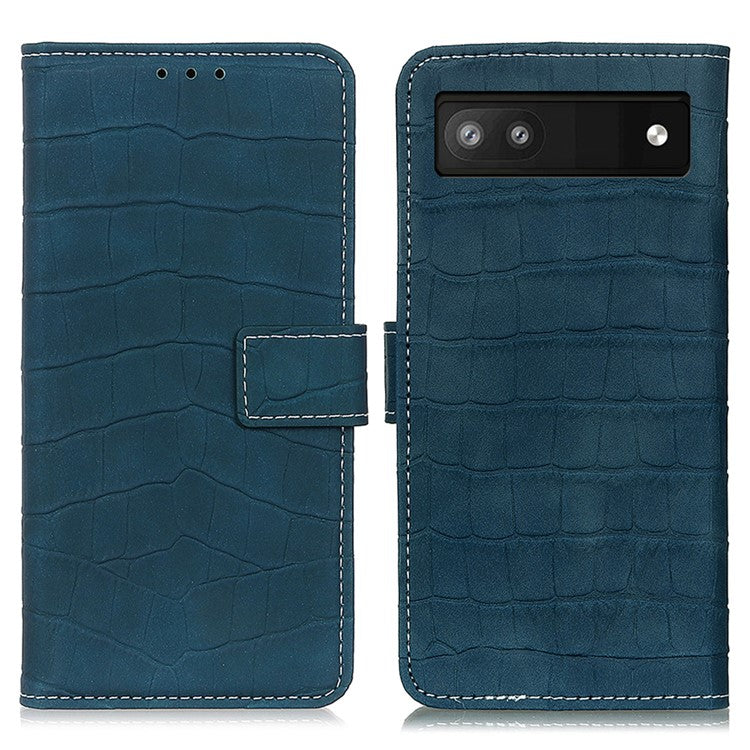 For Google Pixel 7a Leather Phone Case with Wallet Stand Crocodile Texture Protective Phone Cover - Blackish Green