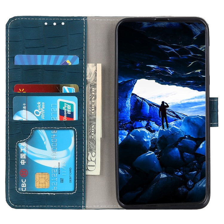 For Google Pixel 7a Leather Phone Case with Wallet Stand Crocodile Texture Protective Phone Cover - Blackish Green
