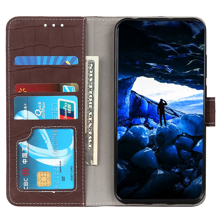 For Google Pixel 7a Leather Phone Case with Wallet Stand Crocodile Texture Protective Phone Cover - Brown