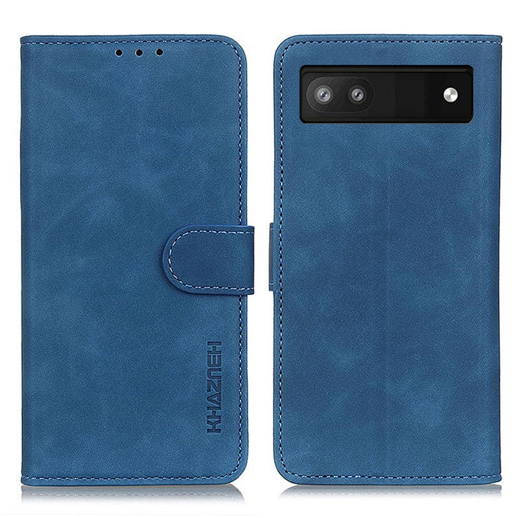 KHAZNEH For Google Pixel 7a Phone Leather Case Retro Texture Phone Cover with Stand Wallet - Blue