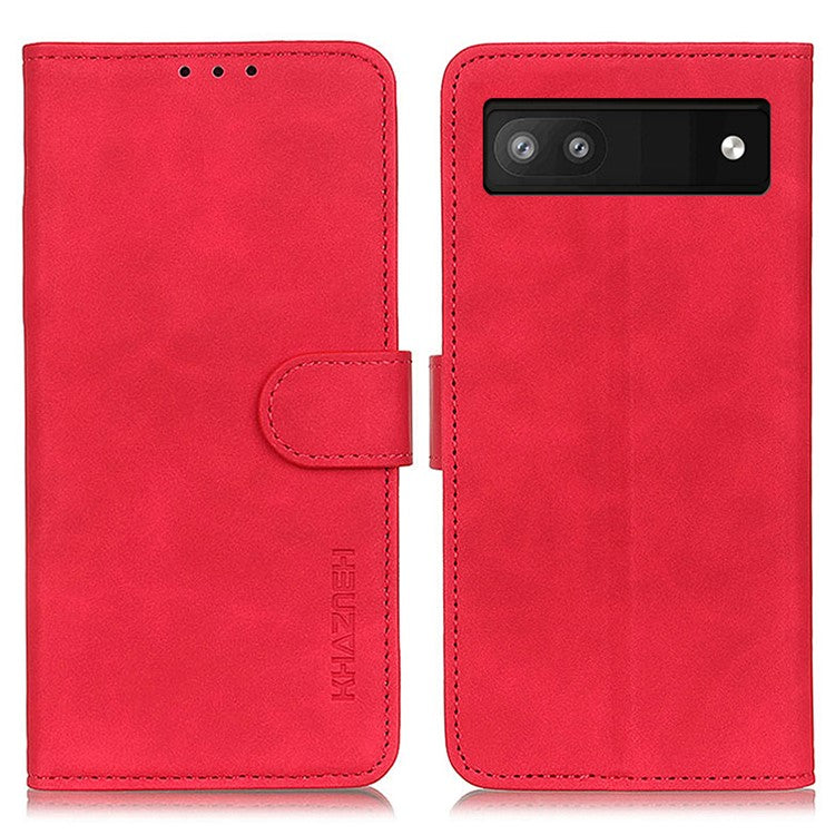 KHAZNEH For Google Pixel 7a Phone Leather Case Retro Texture Phone Cover with Stand Wallet - Red
