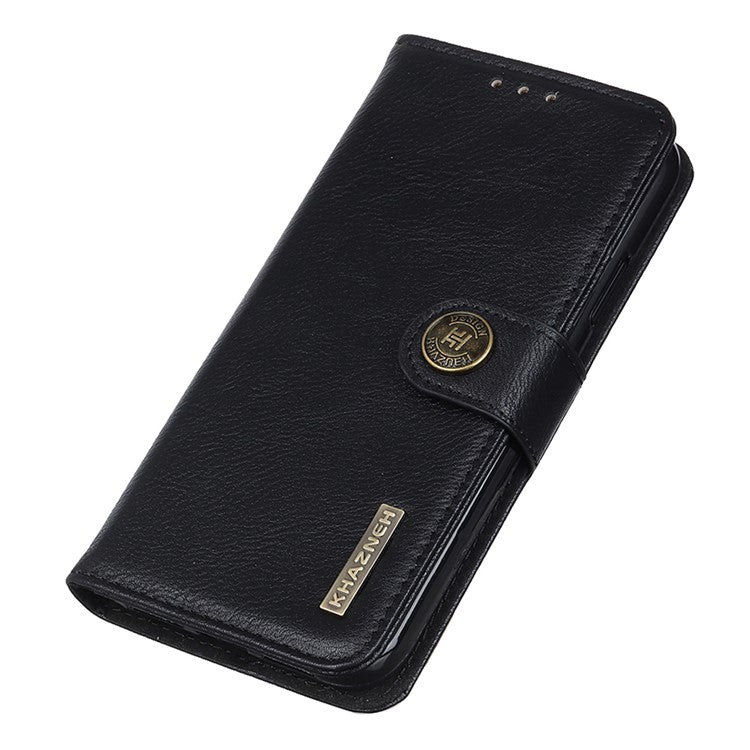 KHAZNEH For Google Pixel 7a Stand Leather Phone Cover Cowhide Texture Phone Wallet Case - Black