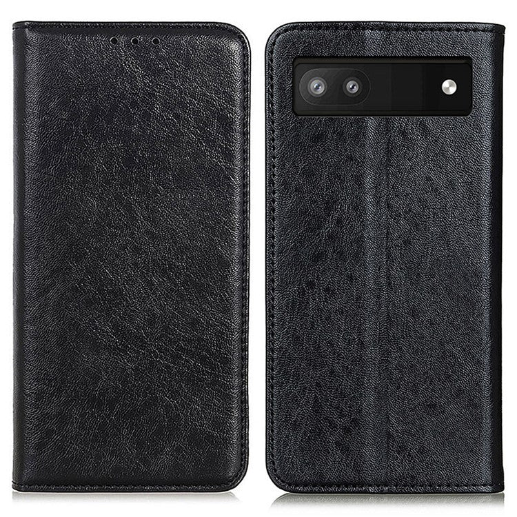 For Google Pixel 7a Stand Wallet Phone Case Crazy Horse Texture Leather+TPU Phone Cover - Black