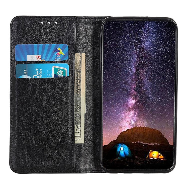 For Google Pixel 7a Stand Wallet Phone Case Crazy Horse Texture Leather+TPU Phone Cover - Black