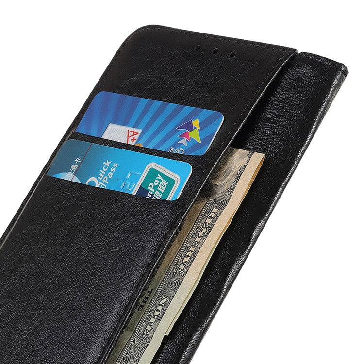 For Google Pixel 7a Stand Wallet Phone Case Crazy Horse Texture Leather+TPU Phone Cover - Black