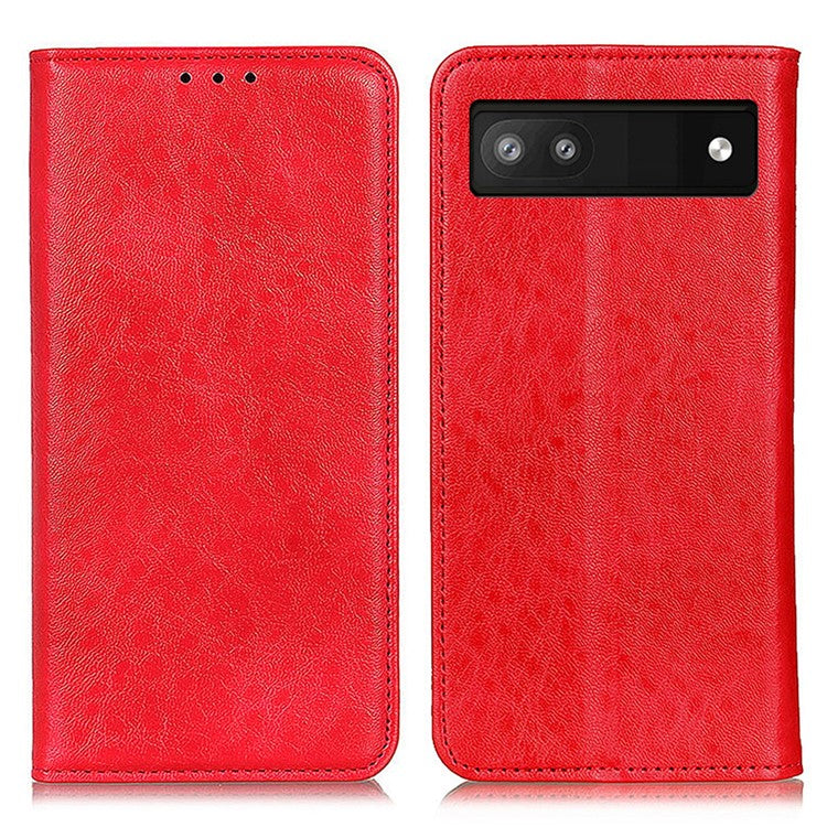 For Google Pixel 7a Stand Wallet Phone Case Crazy Horse Texture Leather+TPU Phone Cover - Red