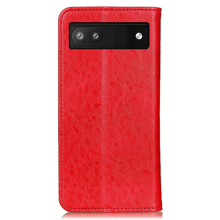 For Google Pixel 7a Stand Wallet Phone Case Crazy Horse Texture Leather+TPU Phone Cover - Red