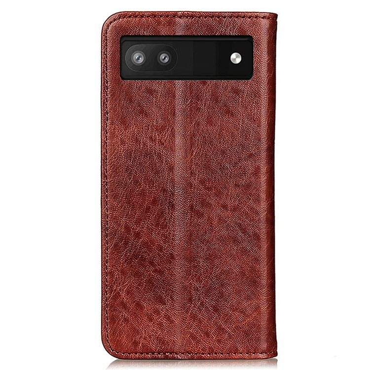For Google Pixel 7a Stand Wallet Phone Case Crazy Horse Texture Leather+TPU Phone Cover - Brown