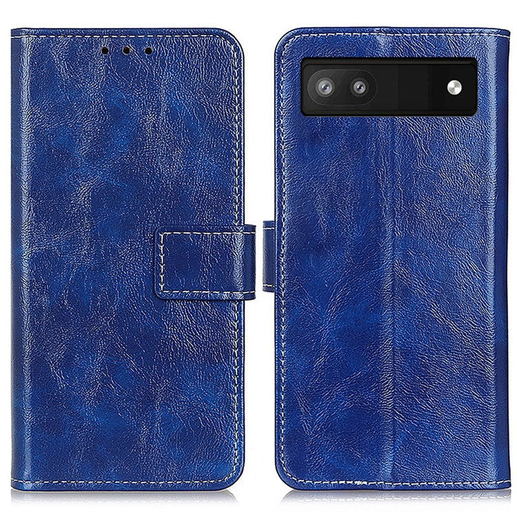 For Google Pixel 7a Stand Phone Case Retro Crazy Horse Texture Leather Phone Cover with Wallet - Blue