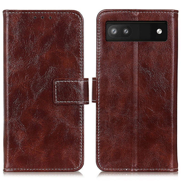 For Google Pixel 7a Stand Phone Case Retro Crazy Horse Texture Leather Phone Cover with Wallet - Brown