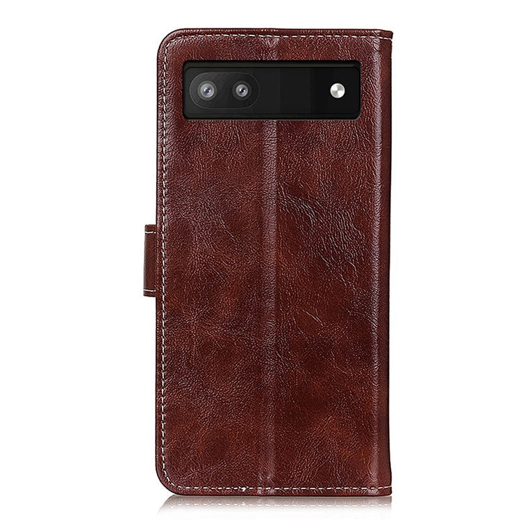 For Google Pixel 7a Stand Phone Case Retro Crazy Horse Texture Leather Phone Cover with Wallet - Brown